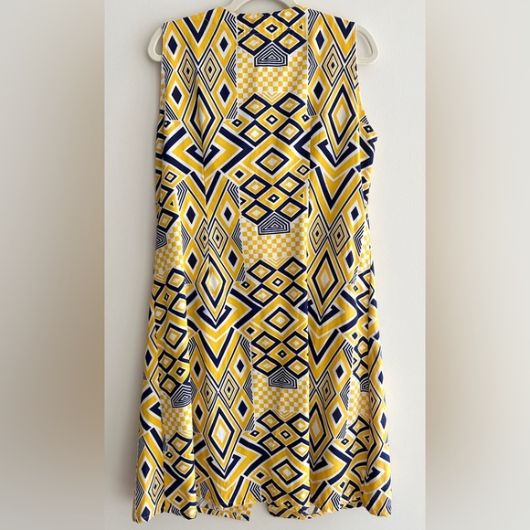 Jolida Vintage Geometric Button Front Dress, Yellow/Blue/White, Size Large - Picture 11 of 16